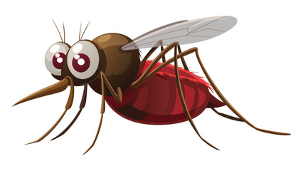 Cute cartoon mosquito character close-up vector illustration showing the insect pest sucking blood with its wings spread against a white background © MDSHAHIN
