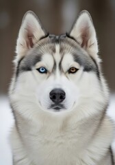 Majestic Husky with Piercing Gaze: Connect with Nature and Loyalty. Use for pet care, outdoor adventure, or heartwarming campaigns.