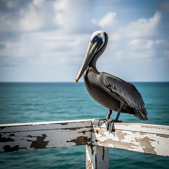 Majestic Pelican Overlooking the Ocean: Coastal Beauty for Travel and Wildlife Campaigns