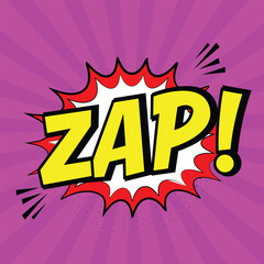 Comic book zap explosion vector. Comic Burst in Pop Art Style with halftone dots. Comic sound effect.