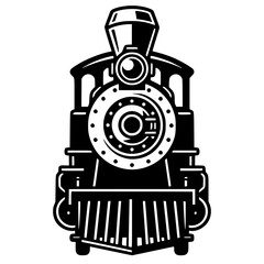 Vintage Steam Train Locomotive Front View Silhouette, train, steam, locomotive, railroad, transport © VisuaLabArt