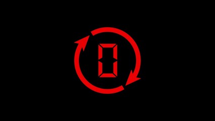 Red glowing digital number zero with circular arrow indicating rotation or cycle on black background