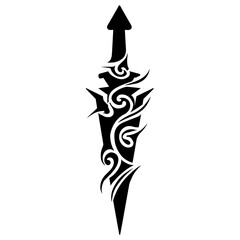 Obraz premium A bold tribal style sword tattoo design featuring intricate monochrome patterns,
