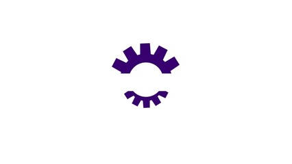Abstract purple gear and eyelash icons representing technology and beauty concepts on white background