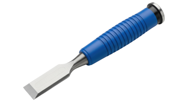 Chisel with blue handle for woodworking isolated PNG with Transparent Background