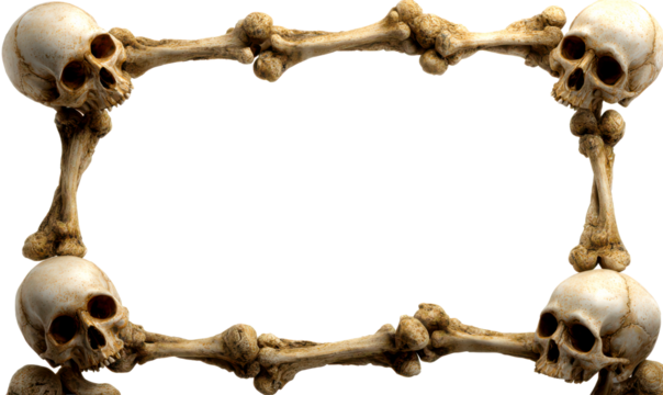 Creepy Skeleton Frame with Intricate Bone Details for Decoration Isolate on Transparent Background, cutout, png
