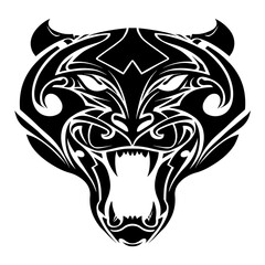 Obraz premium A monochrome tribal tiger tattoo design in vector style, featuring bold black lines and intricate tribal patterns,