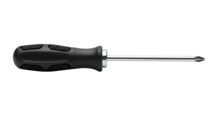Black handled Phillips head screwdriver tool isolated PNG with Transparent Background