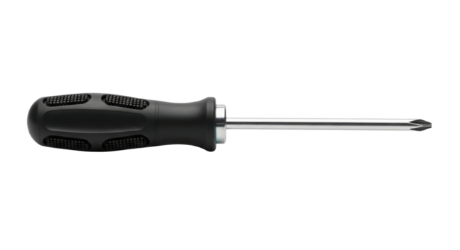 Black handled Phillips head screwdriver tool isolated PNG with Transparent Background