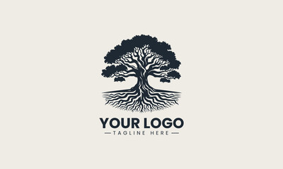 Fototapeta premium Grand Oak Tree Roots vector logo illustration