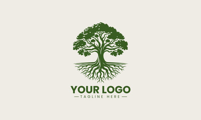 Obraz premium Grand Oak Tree Roots vector logo illustration