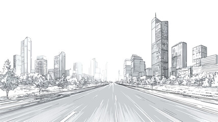 Fototapeta premium Dynamic Urban Road Leading to City Skyscraper View