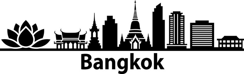 Bangkok skyline silhouette on white background