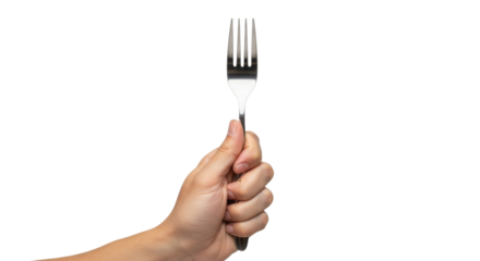 Hand holding a silver fork isolated PNG with Transparent Background