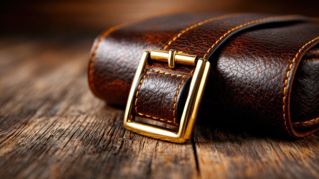 This stylish close-up image captures an elegant leather bag featuring a gold buckle, showcasing the luxurious texture and craftsmanship of the fashion accessory.