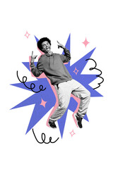 Vertical composite artwork collage image picture of black white colors guy show heavy metal symbol isolated on creative background