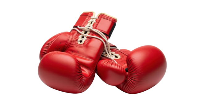 Pair of red boxing gloves isolated PNG with Transparent Background