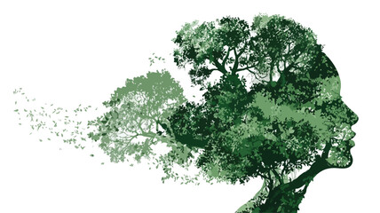 Woman Gazing at Tree Resembling Man's Head in Nature