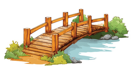 Obraz premium Cartoon Wooden Bridge Vector Illustration - Quirky and Fun Design Element for Projects