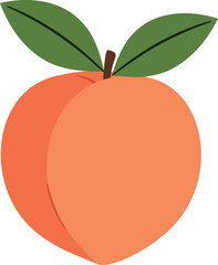 Fresh ripe peach with green leaves simple flat icon vector