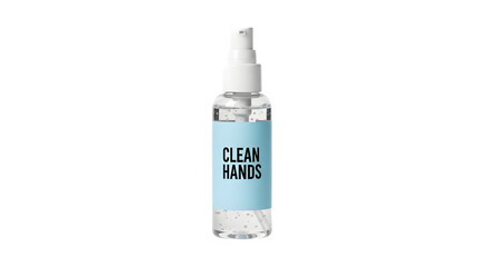 Hand sanitizer bottle with clean hands label isolated on transparent background, an essential hygiene product for disinfecting and protecting against germs and viruses
