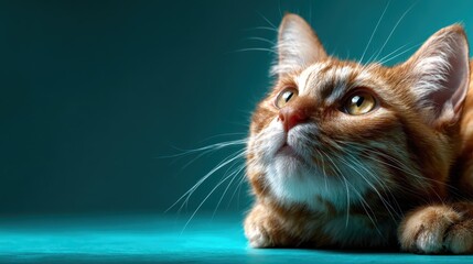 A close-up portrait of a ginger cat gazing curiously, capturing the inquisitive nature and playful essence of feline companionship in a vibrant composition.