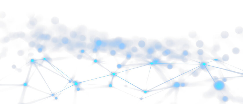 Glowing Blue Dots Forming a Digital Network with Geometric Shapes Isolate on Transparent Background, cutout, png
