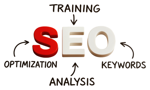 SEO Acronym with Arrows and Text for Search Engine Optimization Concept digital marketing internet marketing isolated on a transparent background