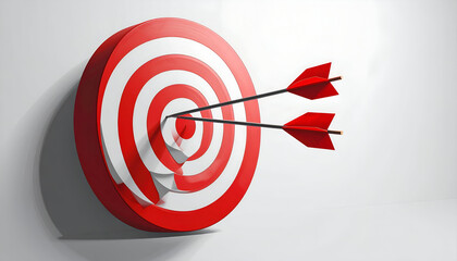 Target with Arrows in Bullseye Achieving Success in Red and White Colors on White Background Accuracy Precision Goal Oriented Minimalist