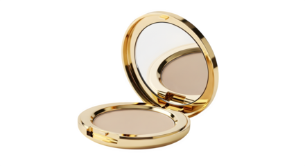 Elegant gold compact mirror isolated on transparent background, perfect for applying makeup, checking your appearance, or touching up your look