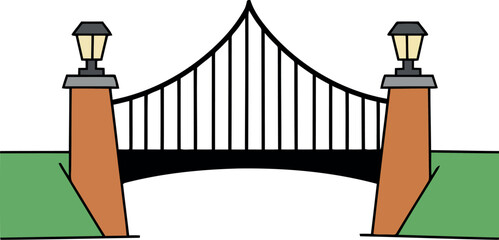 Elegant estate gate with lanterns welcoming entrance vector