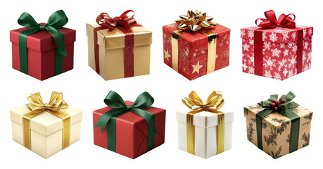 Obraz premium PNG Festive colorful gift boxes assortment, element set on transparent background
