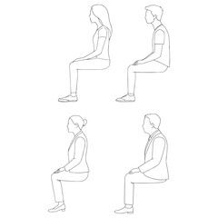 men and 
women and teenagers sitting on bench or chair business group in profile view