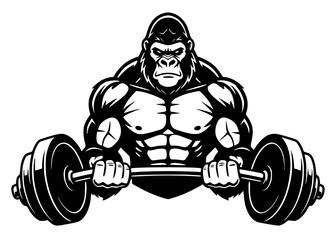 Muscular Gorilla Mascot Bodybuilder Lifting Heavy Barbell, gorilla, gym, workout, mascot, strong © VisuaLabArt