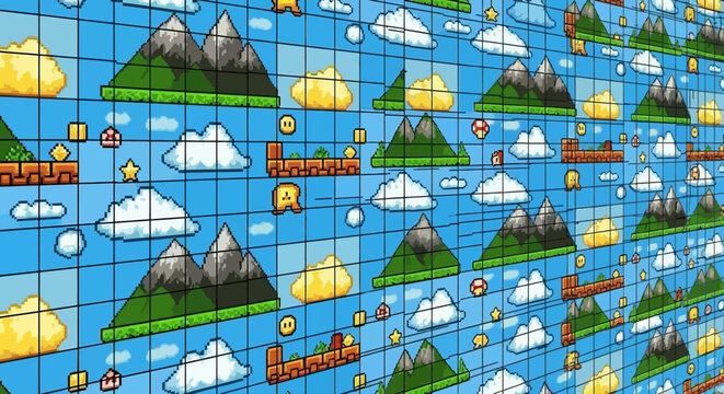 Pixelated Panorama A Nostalgic Landscape in Digital Dreams - Powered by Adobe