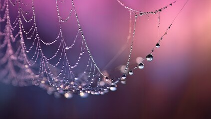 Dew-kissed spiderweb, ethereal background