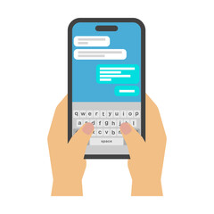 フラットイラスト：スマホ画面とタイピングする手(英語) © stomy