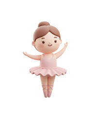 Charming 3D illustration of a young ballerina in a pink tutu and ballet shoes
