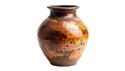 Rustic ceramic vase with brown and orange glaze. Elegant shape, handmade