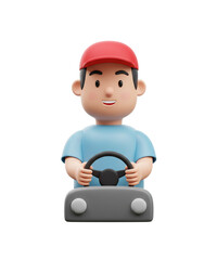 3D Rendered Car Driver Wearing Red Cap Holding Steering Wheel