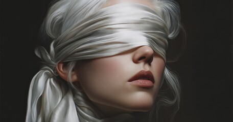 Naklejka premium Woman with blindfold portrait