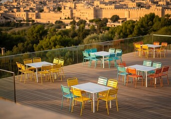 Relaxing Outdoor Dining Experience at a Stylish City View Restaurant for Leisure and Culinary Tourism