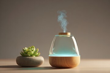 Modern glass diffuser beside succulent