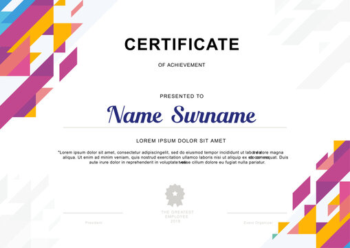 Certificate of Achievement Template with Modern Design, Bright Geometric Pattern 