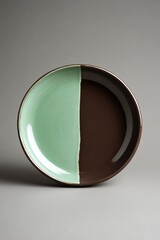 Artistic dual-tone plate with mint and brown colors, showcasing minimalist design.