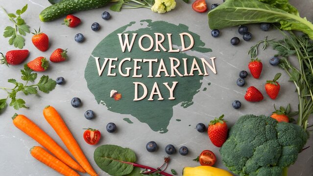 World Vegetarian Day celebration with fresh fruits and vegetables