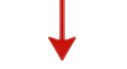 Bright Red 3D Arrow Symbol Pointing Downward for Directional Sign or Business Decrease. isolated PNG with Transparent Background