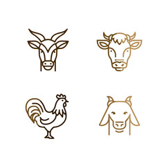 Obraz premium Set of farm animal icons in minimalist style with golden outline 