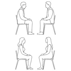 men and 
women and teenagers sitting on bench or chair business group in profile view