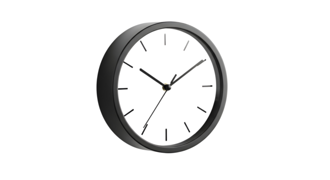 Modern round wall clock for time management, deadlines, and business schedule isolated PNG with Transparent Background